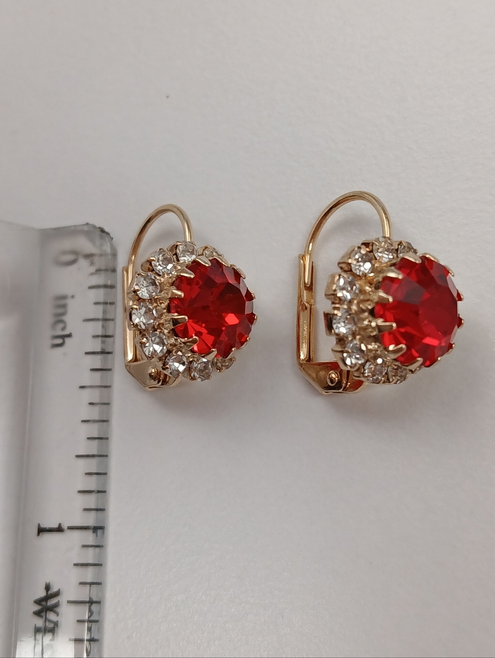 🍂 NEW! Goldoro Yellow Gold Filled Drop Earrings with Red Crystal Halo